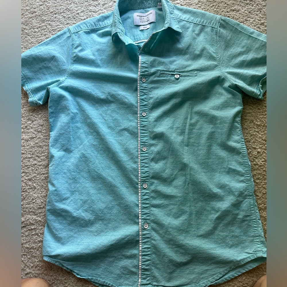 Paper denim and cloth button up